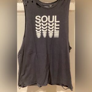 Soul Cycle Blue Sleeveless Distressed tank top- size Medium